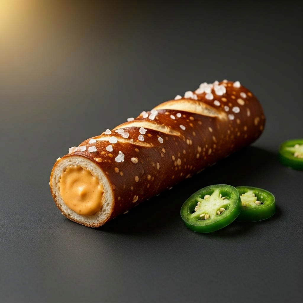 ROPI Jalapeño Cheese concept — filled pretzel cross-section