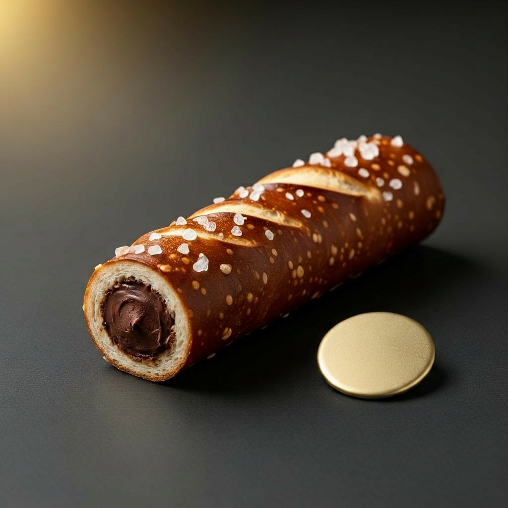 ROPI Protein Chocolate concept — filled pretzel cross-section