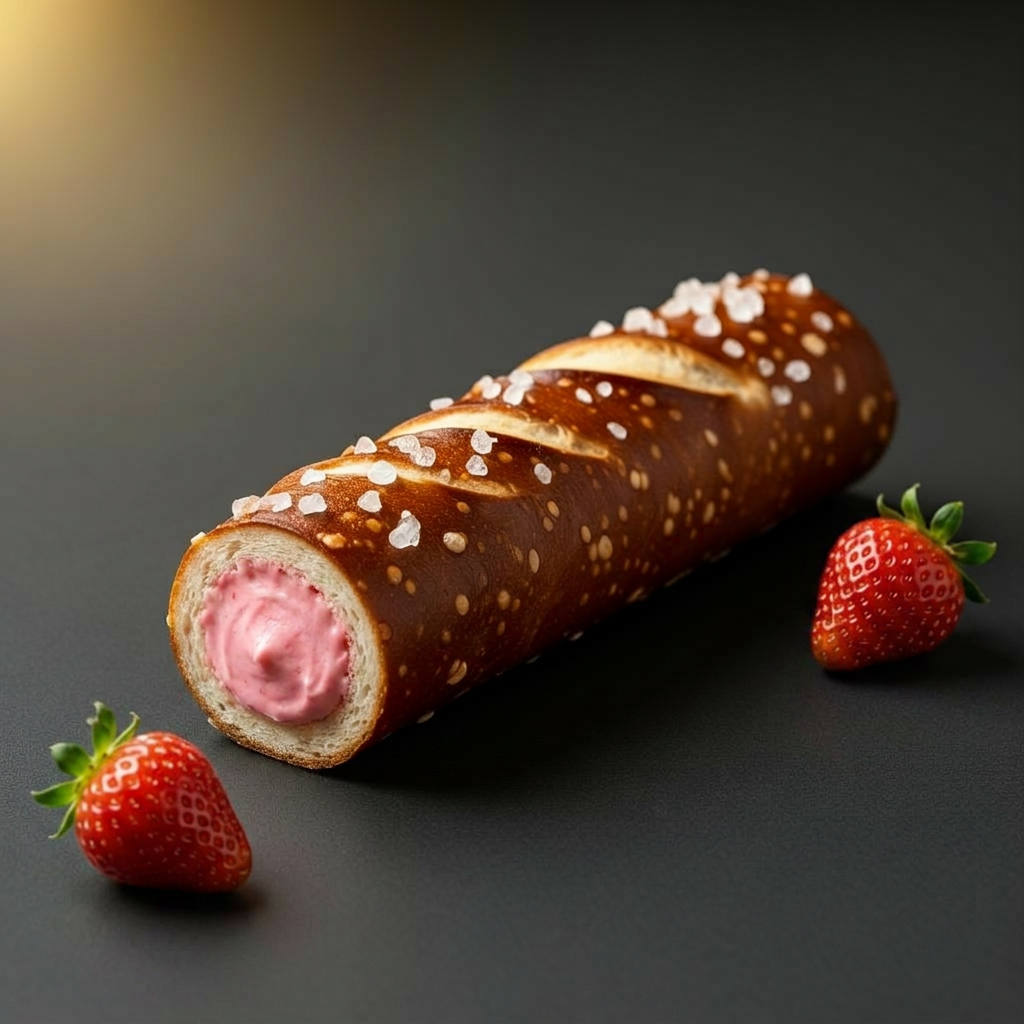 ROPI Strawberry Cream concept — filled pretzel cross-section