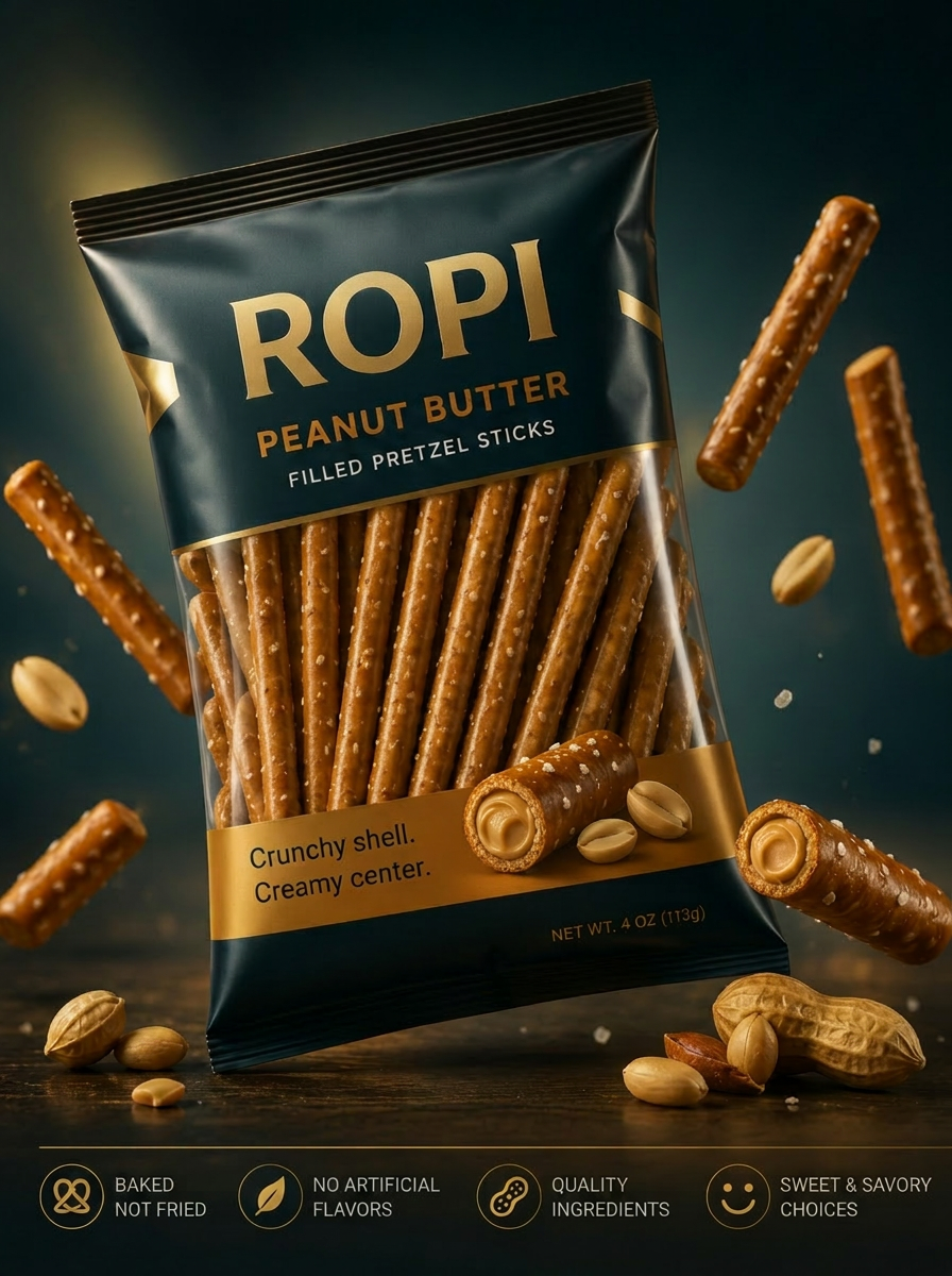 ROPI premium filled pretzel snack pouch